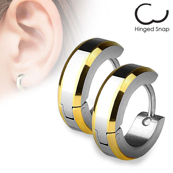 Hinged huggie earrings with beveled 14K gold plated edges | Wholesale 316L Stainless Steel Jewelry | Small photo