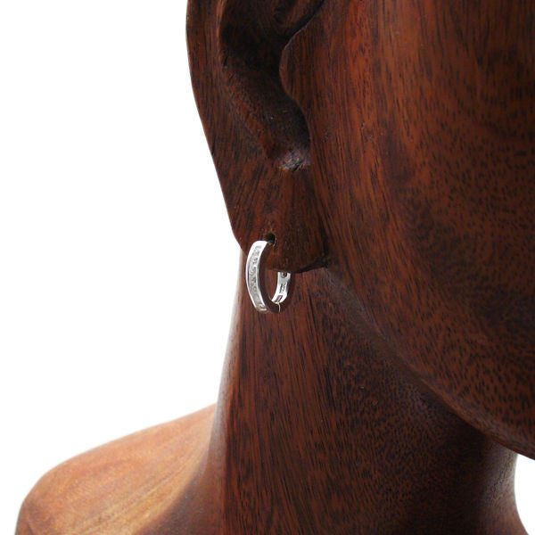 Hinged huggie earrings with 7 front channel set CZs. 14mm | Wholesale 925 Sterling Silver Jewelry | Alternate photo