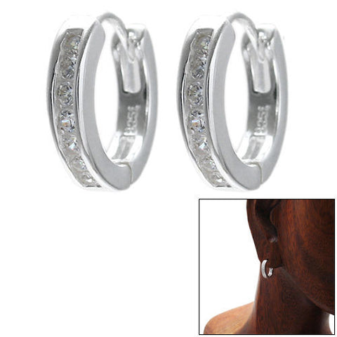 Hinged huggie earrings with 7 front channel set CZs. 14mm | Wholesale 925 Sterling Silver Jewelry | Combo photo