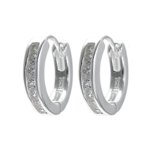 Hinged huggie earrings with 7 front channel set CZs. 14mm | Wholesale 925 Sterling Silver Jewelry | Item 2 photo