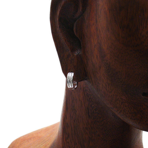 Huggie earrings with 2 rows of front channel set CZs. 12mm | Wholesale 925 Sterling Silver Jewelry | Alternate photo