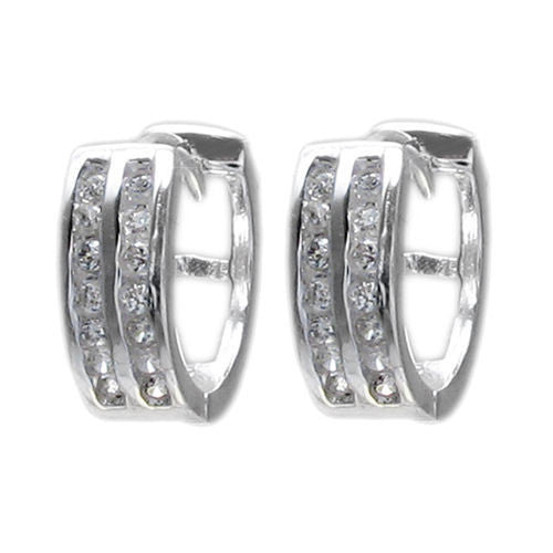 Huggie earrings with 2 rows of front channel set CZs. 12mm | Wholesale 925 Sterling Silver Jewelry | Item photo