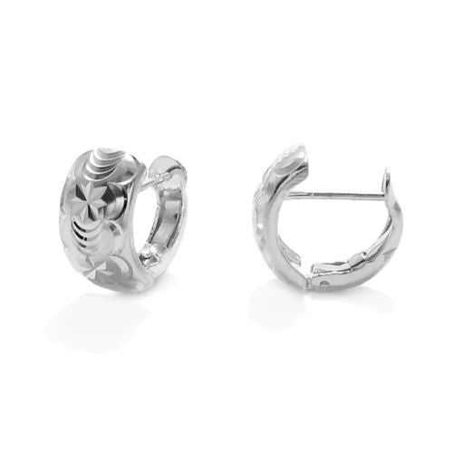 Hoop huggie earrings with diamond cut stars & crescents | Wholesale 925 Sterling Silver Jewelry | Item photo
