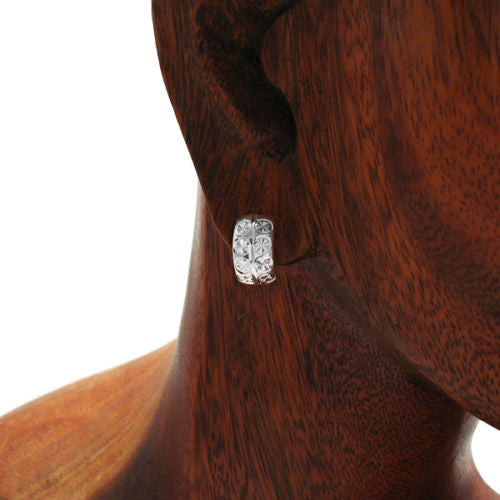 Hoop huggie earrings w/ diamond cut stars in circles | Wholesale 925 Sterling Silver Jewelry | Alternate photo