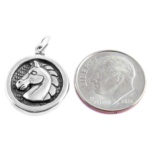 Horsehead Medallion with Euro Bead Charm in Sterling Silver.