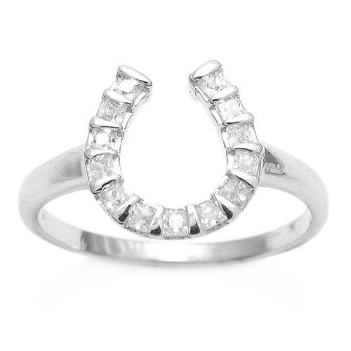Lucky horseshoe ring with channel set CZs | Wholesale sterling silver rings - jewelry | Alternate photo