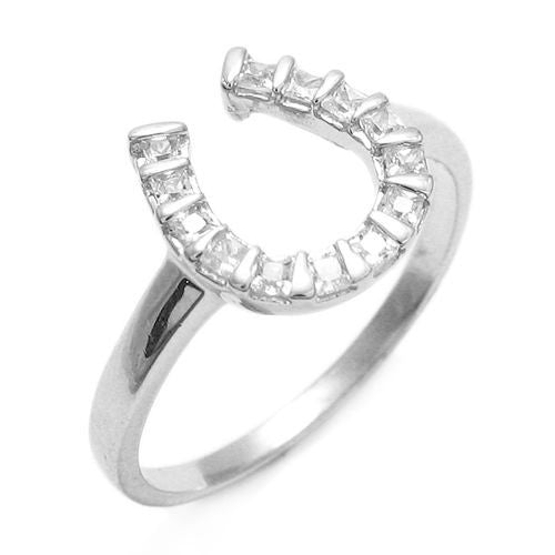 Lucky horseshoe ring with channel set CZs | Wholesale sterling silver rings - jewelry | Main photo