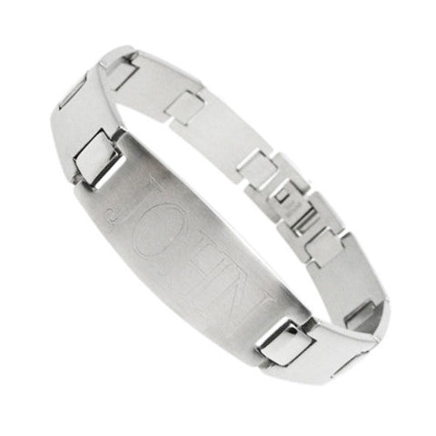 I-Beam link bracelet with large engravable plate | Wholesale 316L Stainless Steel Jewelry