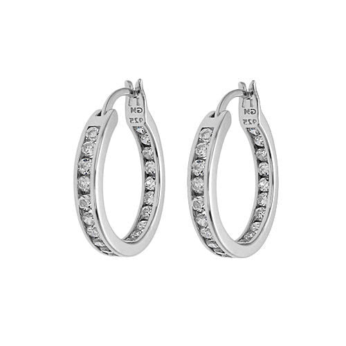 In-Out Multi-CZ Eternity Hoop Earrings in 22mm | Wholesale Sterling Silver Jewelry | Alternate