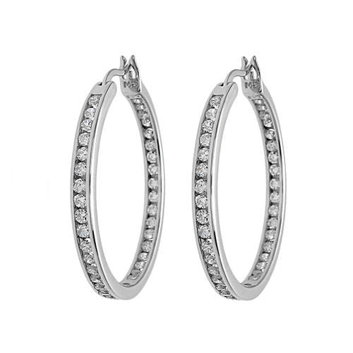 In-Out Multi-CZ Eternity Hoop Earrings in 30mm | Wholesale Sterling Silver Jewelry | Alternate