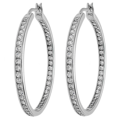 In-Out Multi-CZ Eternity Hoop Earrings in 45mm | Wholesale Sterling Silver Jewelry | Alternate