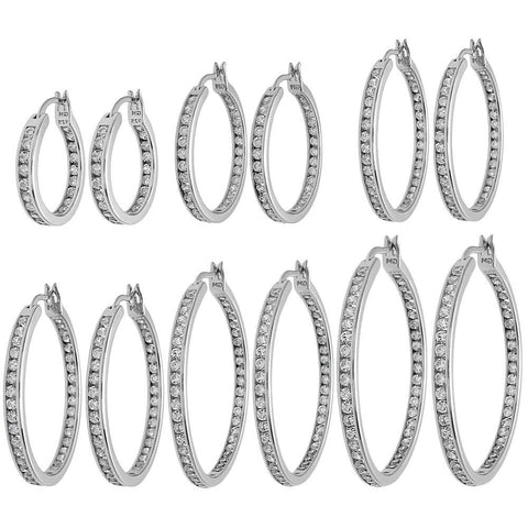In-Out Multi-CZ Eternity Hoop Earrings in Different Sizes | Wholesale Sterling Silver Jewelry | Main