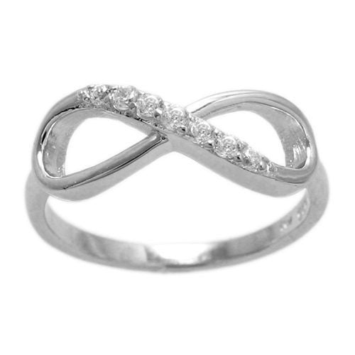Graceful rhodium finished infinity ring with CZ sparkle | Wholesale sterling silver rings - Jewelry | Main photo