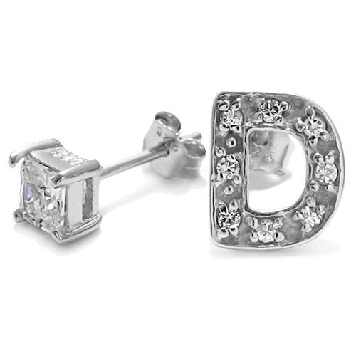 Initial 'D' and 0.40 Carat Princess Cut CZ Earring | Wholesale Sterling Silver Jewelry | Alternate