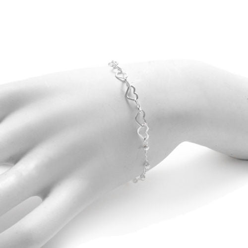 Unique Interlocking Hearts with Beads Bracelet - 7 Inch | Wholesale Sterling Silver Jewelry | Alternate