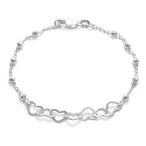 Unique Interlocking Hearts with Beads Bracelet - 7 Inch | Wholesale Sterling Silver Jewelry | Main