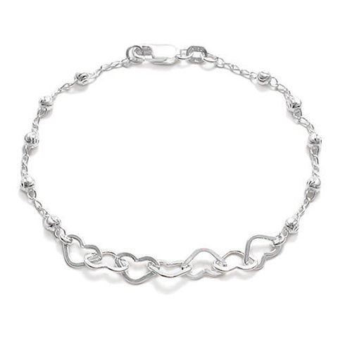 Unique Interlocking Hearts with Beads Bracelet - 7 Inch | Wholesale Sterling Silver Jewelry | Main