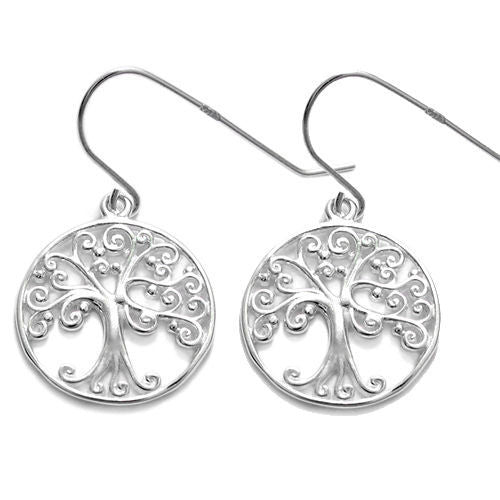Intricate filigree Tree of Life in Circle hanging earrings | Wholesale 925 Sterling Silver Jewelry | Item photo