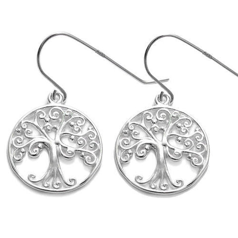 Intricate filigree Tree of Life in Circle hanging earrings | Wholesale 925 Sterling Silver Jewelry | Item photo