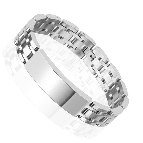 Jubilee style link bracelet with large engravable plate | Wholesale 316L Stainless Steel Jewelry | Large photo