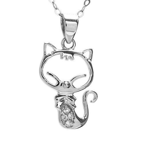 Cute Little Kitty Cat Pendant with Micro-Pave CZs | Wholesale 925 Sterling Silver Pendant - Jewelry | Alternate
