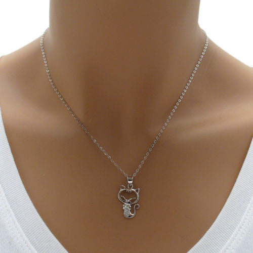 Cute Little Kitty Cat Pendant with Micro-Pave CZs | Wholesale 925 Sterling Silver Pendant - Jewelry | Alternate