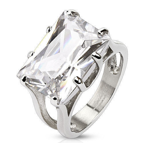Huge 10+ Carat Clear Princess Cut Solitaire CZ Stainless Steel Ring | Wholesale Stainless Steel Rings