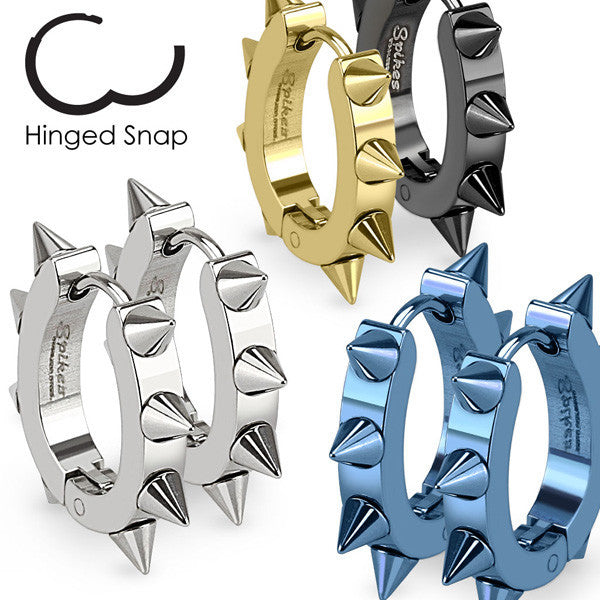 Large spiked 15mm hoop huggie earrings in four colors | Wholesale 316L Stainless Steel Jewelry | Small photo