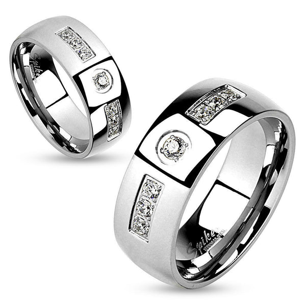 Large Center CZ Stone with 6 Accent CZs | Wholesale Stainless Steel Rings - Jewelry | Large photo.