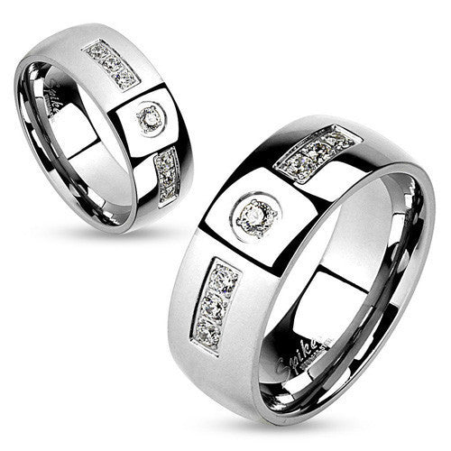 Large Center CZ Stone with 6 Accent CZs | Wholesale Stainless Steel Rings - Jewelry | Small photo.