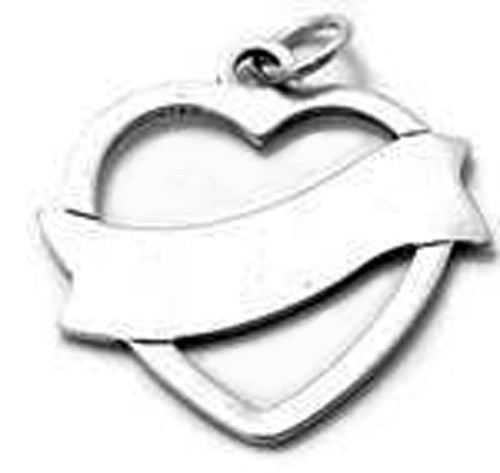 Beautiful Large Open Heart with Banner Charm. Wholesale Sterling Silver Charms - Jewelry