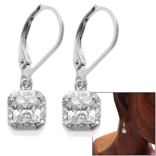 Princess cut CZ latch back earrings w/ 20 CZ accents | Wholesale Sterling Silver Jewelry | Combo photo