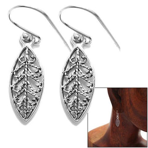 Leaf shaped hanging earring with filigree leaf veins | Wholesale 925 Sterling Silver Jewelry | Combo photo