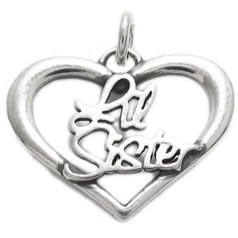 Elegant "Lil Sister" Talking Heart Charm in Sterling Silver