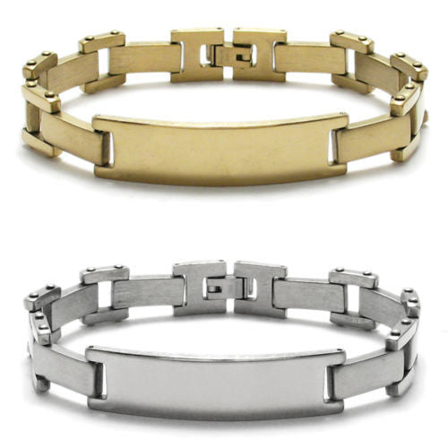 Linked single bar bracelet with engravable plate | Wholesale 316L Stainless Steel Jewelry | Combo photo