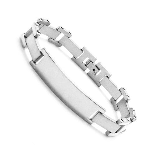 Linked single bar bracelet with engravable plate | Wholesale 316L Stainless Steel Jewelry | Steel photo