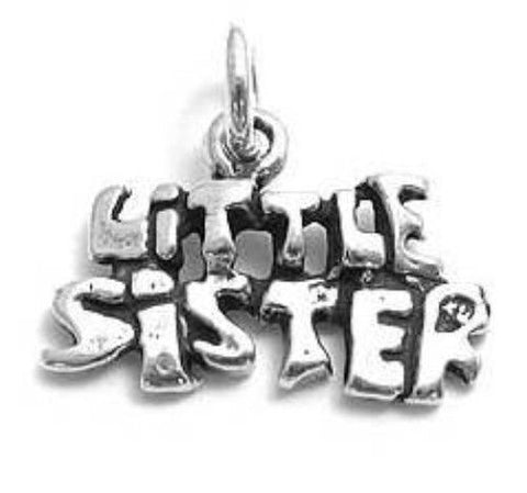 Dainty "Little Sister" Whimsical Talking Charm. Wholesale Sterling Silver Charms - Jewelry