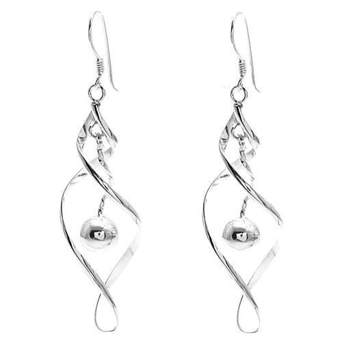 Looped double helix with dangling ball hook earrings | Wholesale 925 Sterling Silver Jewelry | Item photo