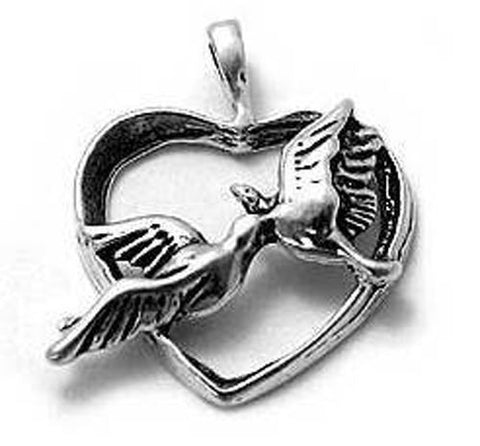 Wonderful Love Birds in Heart Charm. Wholesale Sterling Silver Charms - Jewelry