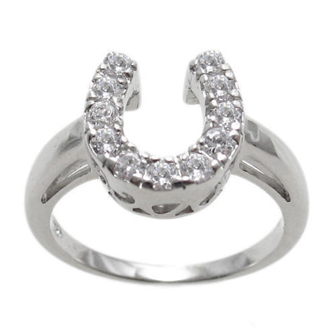 Sparkling CZ encrusted lucky horseshoe ring | Wholesale sterling silver rings - jewelry | Main photo