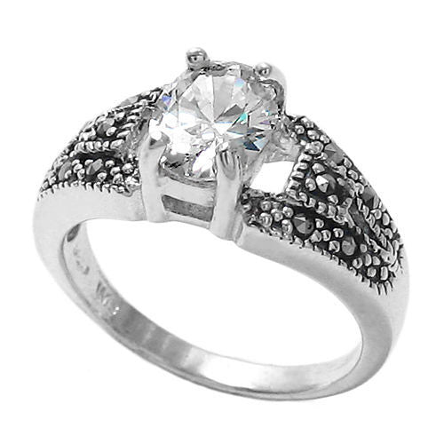 Marcasite Ring w Clear CZ. Wholesale Sterling Silver Kingscrossjewelry