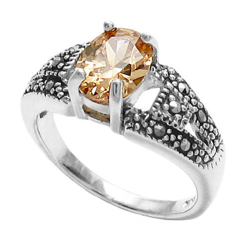 Classic marcasite ring with orange oval CZ stone | Wholesale sterling silver rings | Jewelry | Main photo
