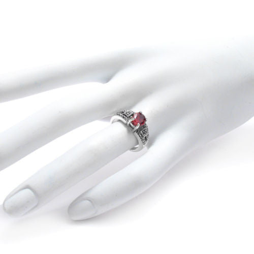 Classic marcasite ring with red oval CZ Stone | Wholesale sterling silver rings | Jewelry | Hand photo