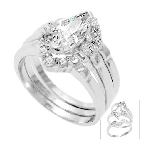 Marquise Cut CZ 3-Band Wedding/Engagement Ring Set | Wholesale 925 Sterling Silver Rings - Jewelry | Main photo