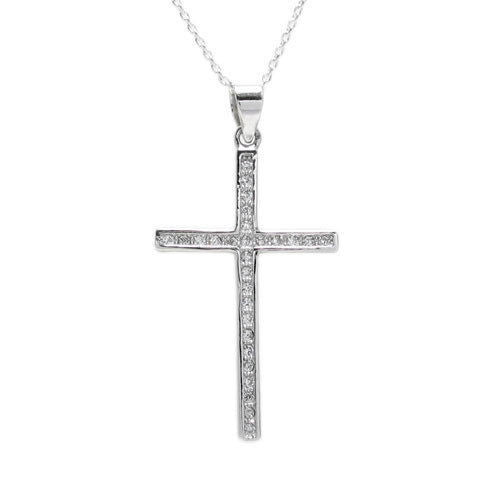 Gorgeous Cross Pendant embossed with Micro-Pave CZs | Wholesale 925 Sterling Silver Pendant - Jewelry | Alternate