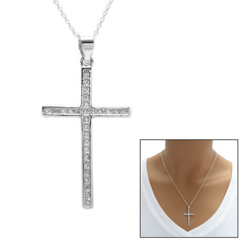 Gorgeous Cross Pendant embossed with Micro-Pave CZs | Wholesale 925 Sterling Silver Pendant - Jewelry | Main