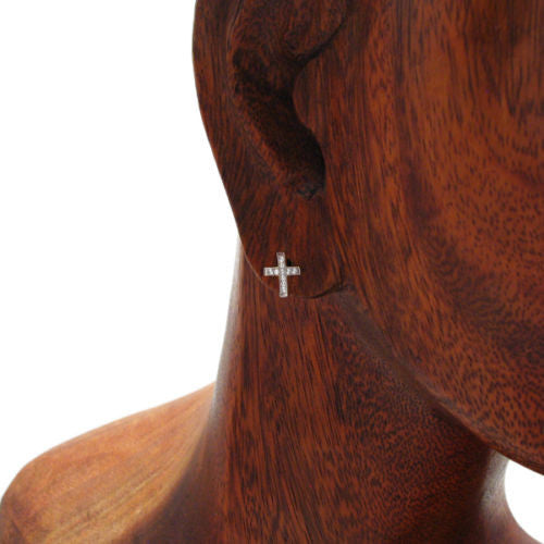 Stylish Micro-Pave Cubic Zirconia Gold Cross Post Earrings | Wholesale Sterling Silver Jewelry | Alternate