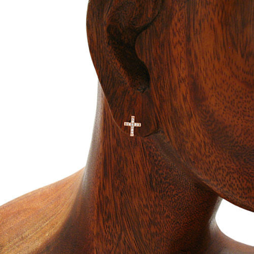 Stylish Micro-Pave Cubic Zirconia Rose Gold Cross Post Earrings | Wholesale Sterling Silver Jewelry | Alternate