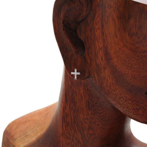 Stylish Micro-Pave Cubic Zirconia Silver Cross Post Earrings | Wholesale Sterling Silver Jewelry | Alternate