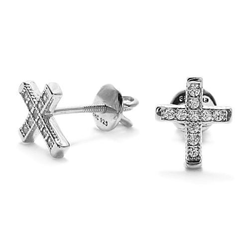 Stylish Micro-Pave Cubic Zirconia Silver Cross Post Earrings | Wholesale Sterling Silver Jewelry | Alternate
